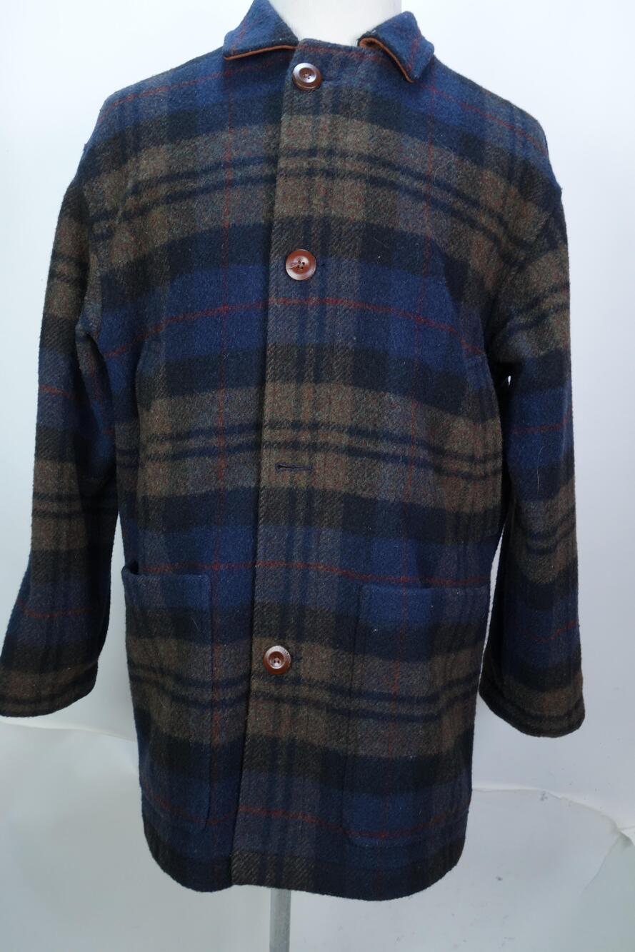 Vintage Abercrombie & Fitch Coat Mens Small Plaid Wool Overcoat Zip Lined USA